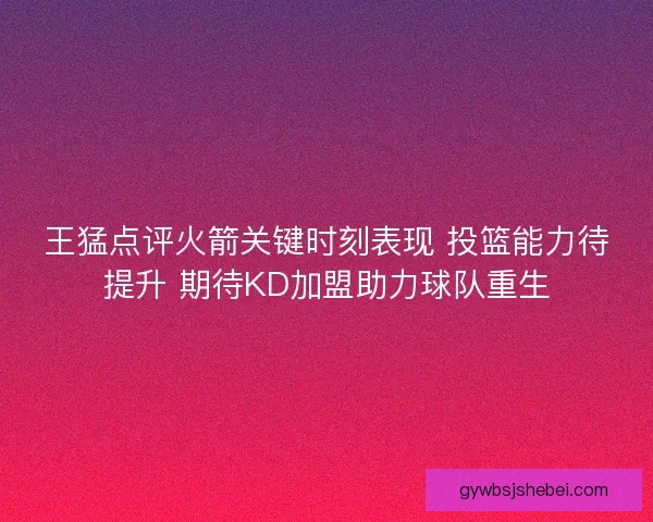 王猛点评火箭关键时刻表现 投篮能力待提升 期待KD加盟助力球队重生 王猛点评火箭关键时刻表现 投篮能力待提升 期待KD加盟助力球队重生