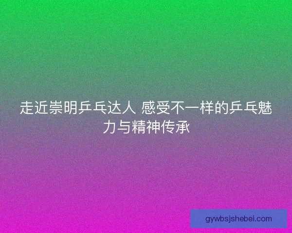 走近崇明乒乓达人 感受不一样的乒乓魅力与精神传承